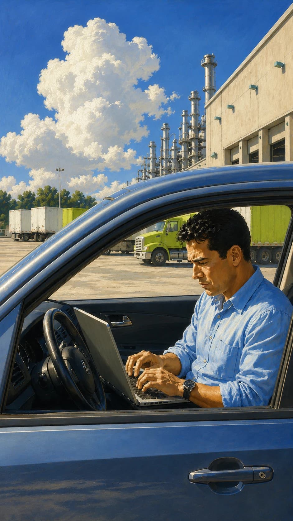 Field rep on the road between customer visits