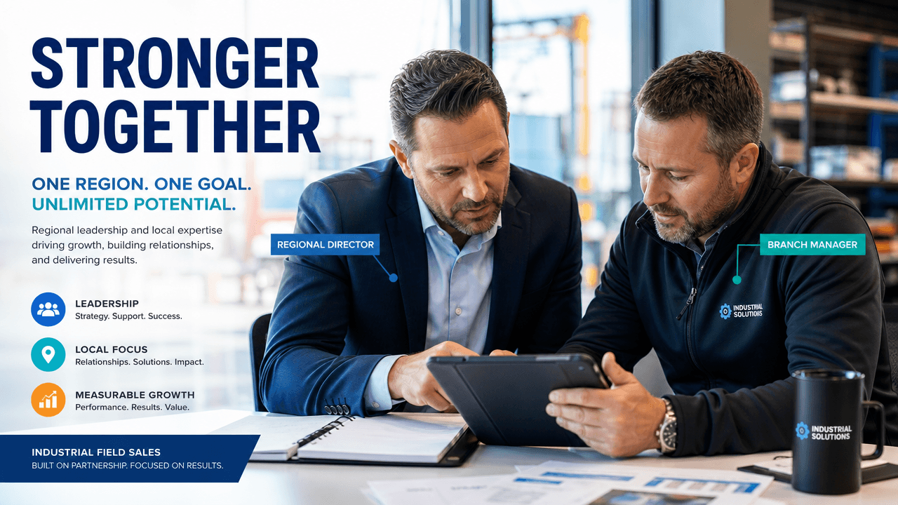 A regional sales director and a branch manager sitting side by side at a desk looking at the same printed report, one pointing, both relaxed and collaborative