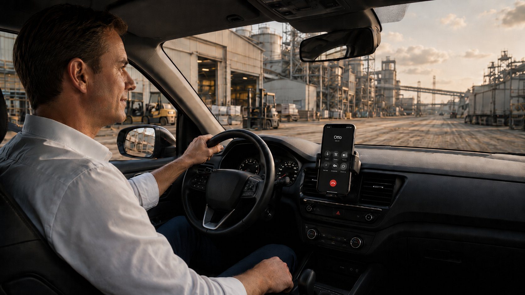 Industrial field sales rep calling Otto from the truck at a plant site